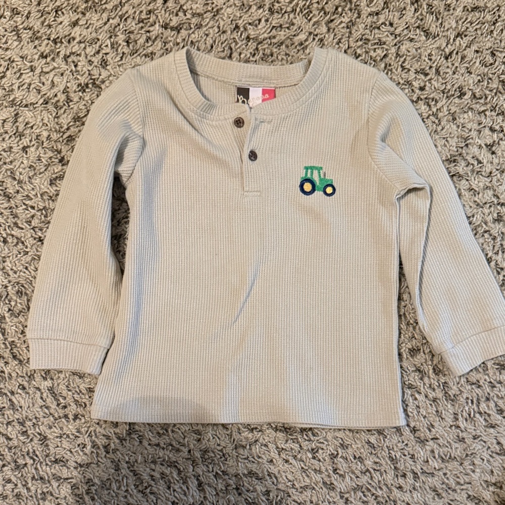 Kids Tractor Embroidered Henley Shirt